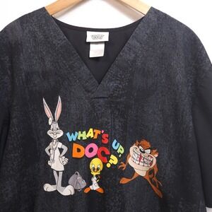 Looney Tunes Womens Scrub Top 2XL Bugs Bunny Taz Dentist Whats Up Doc Medical